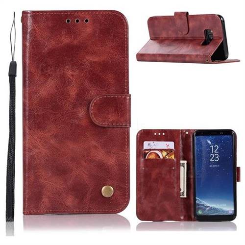 Luxury Retro Leather Wallet Case for Samsung Galaxy S8 - Wine Red