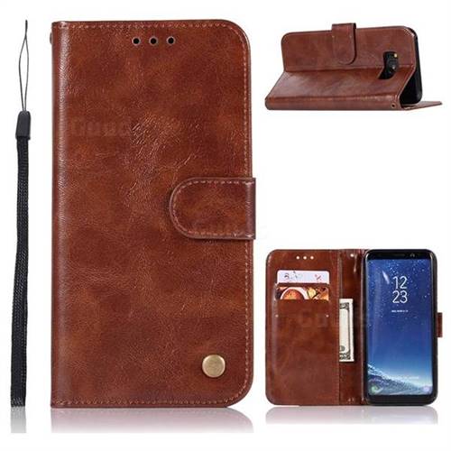 Luxury Retro Leather Wallet Case for Samsung Galaxy S8 - Brown