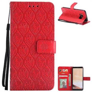 Intricate Embossing Rattan Flower Leather Wallet Case for Samsung Galaxy S8 - Red