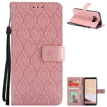 Intricate Embossing Rattan Flower Leather Wallet Case for Samsung Galaxy S8 - Pink