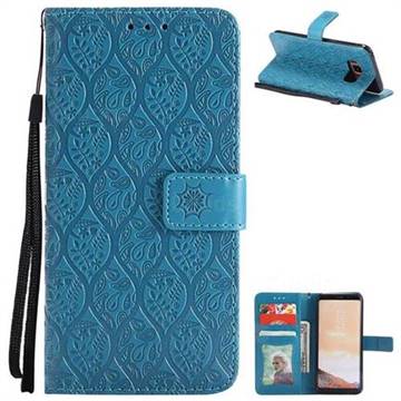 Intricate Embossing Rattan Flower Leather Wallet Case for Samsung Galaxy S8 - Blue