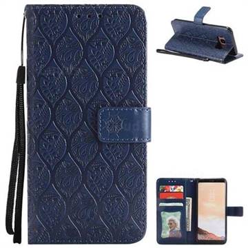Intricate Embossing Rattan Flower Leather Wallet Case for Samsung Galaxy S8 - Navy