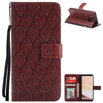 Intricate Embossing Rattan Flower Leather Wallet Case for Samsung Galaxy S8 - Brown