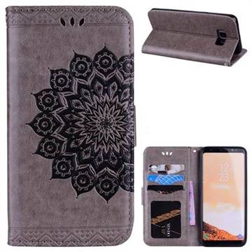 Datura Flowers Flash Powder Leather Wallet Holster Case for Samsung Galaxy S8 - Gray