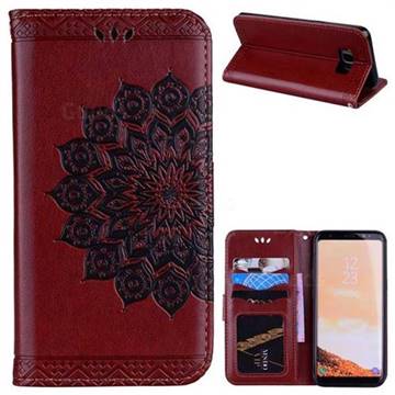 Datura Flowers Flash Powder Leather Wallet Holster Case for Samsung Galaxy S8 - Brown
