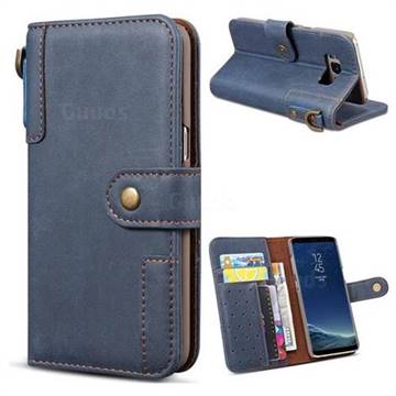 Retro Luxury Cowhide Leather Wallet Case for Samsung Galaxy S8 - Blue