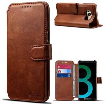 Suteni Calf Stripe Leather Wallet Flip Phone Case for Samsung Galaxy S8 - Brown
