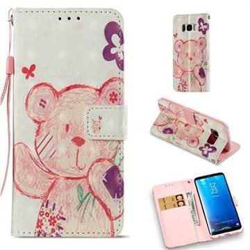 Sketch Happy Bear 3D Painted Leather Wallet Case for Samsung Galaxy S8