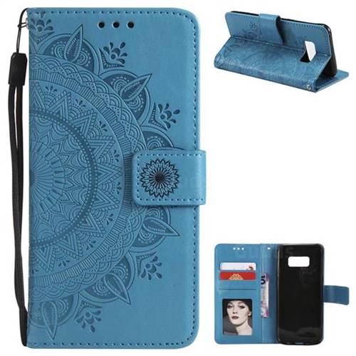 Intricate Embossing Datura Leather Wallet Case for Samsung Galaxy S8 - Blue
