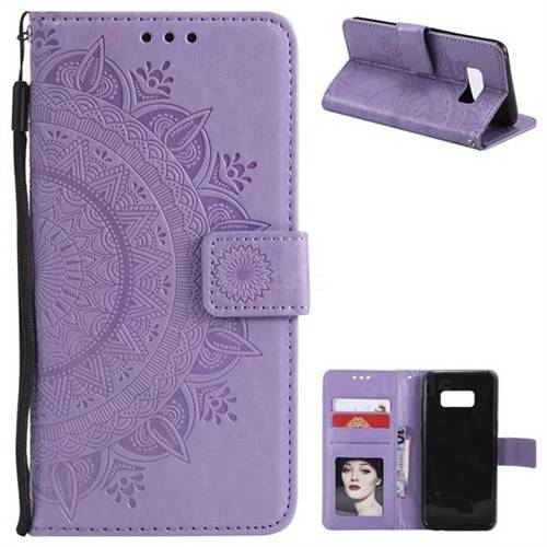 Intricate Embossing Datura Leather Wallet Case for Samsung Galaxy S8 - Purple