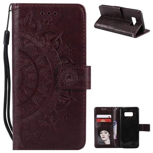 Intricate Embossing Datura Leather Wallet Case for Samsung Galaxy S8 - Brown