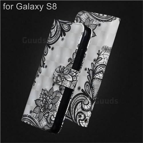 Black Lace Flower 3D Painted Leather Wallet Case for Samsung Galaxy S8