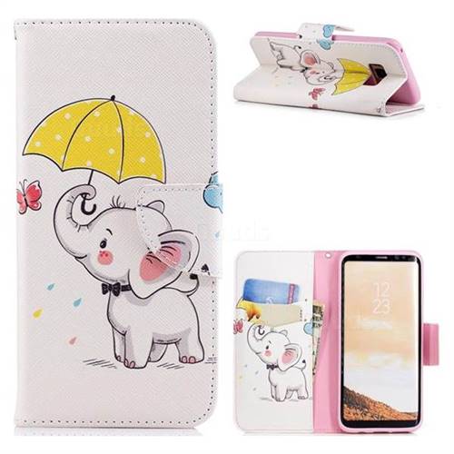 Umbrella Elephant Leather Wallet Case for Samsung Galaxy S8