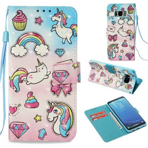 Diamond Pony 3D Painted Leather Wallet Case for Samsung Galaxy S8