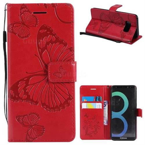 Embossing 3D Butterfly Leather Wallet Case for Samsung Galaxy S8 - Red