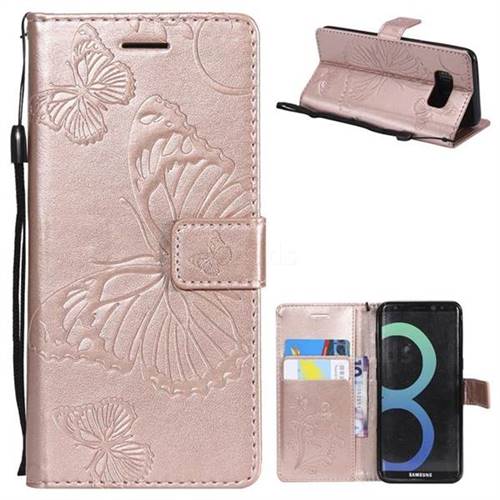 Embossing 3D Butterfly Leather Wallet Case for Samsung Galaxy S8 - Rose Gold