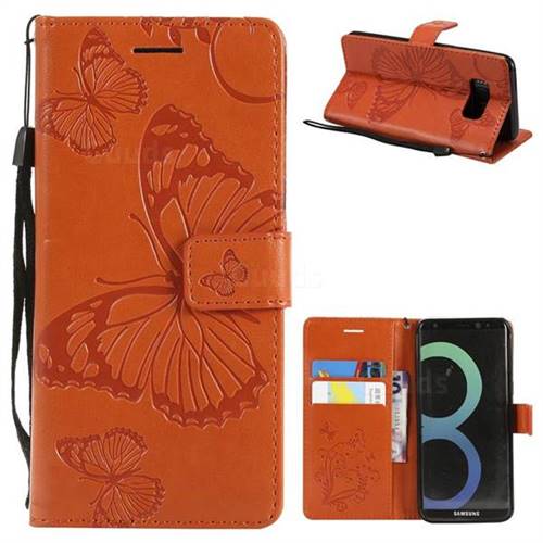 Embossing 3D Butterfly Leather Wallet Case for Samsung Galaxy S8 - Orange
