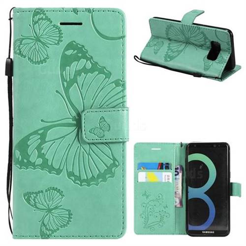 Embossing 3D Butterfly Leather Wallet Case for Samsung Galaxy S8 - Green