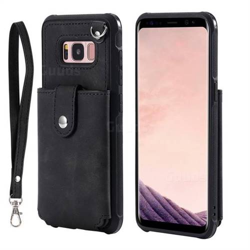 Retro Luxury Anti-fall Mirror Leather Phone Back Cover for Samsung Galaxy S8 - Black