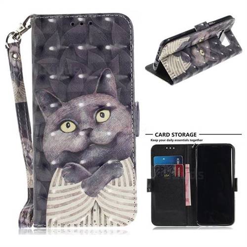 Cat Embrace 3D Painted Leather Wallet Phone Case for Samsung Galaxy S8