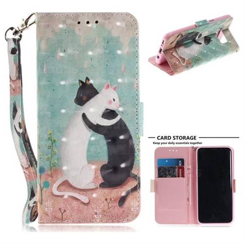 Black and White Cat 3D Painted Leather Wallet Phone Case for Samsung Galaxy S8