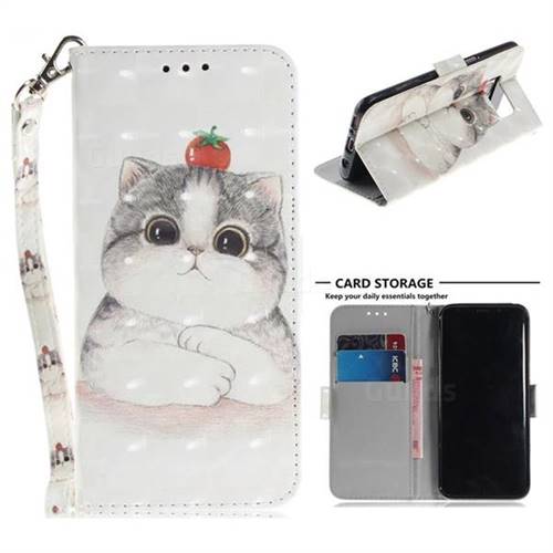 Cute Tomato Cat 3D Painted Leather Wallet Phone Case for Samsung Galaxy S8