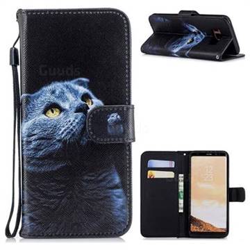 Looking Up Cat Painting Leather Wallet Phone Case for Samsung Galaxy S8