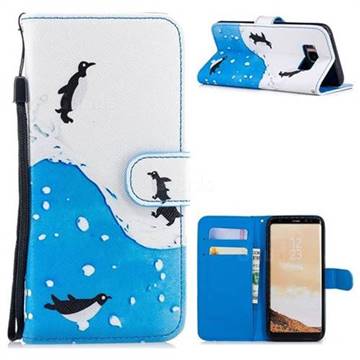 Sea Penguin Painting Leather Wallet Phone Case for Samsung Galaxy S8