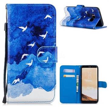 Sky Flying Bird Painting Leather Wallet Phone Case for Samsung Galaxy S8