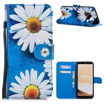 White Chrysanthemum Painting Leather Wallet Phone Case for Samsung Galaxy S8