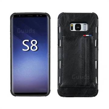 Luxury Shatter-resistant Leather Coated Card Phone Case for Samsung Galaxy S8 - Black