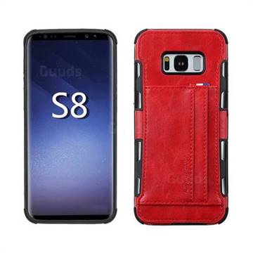 Luxury Shatter-resistant Leather Coated Card Phone Case for Samsung Galaxy S8 - Red