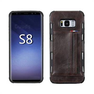 Luxury Shatter-resistant Leather Coated Card Phone Case for Samsung Galaxy S8 - Coffee