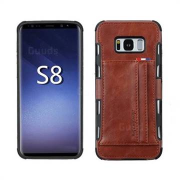 Luxury Shatter-resistant Leather Coated Card Phone Case for Samsung Galaxy S8 - Brown