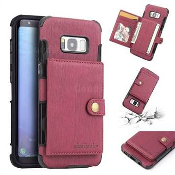 Brush Multi-function Leather Phone Case for Samsung Galaxy S8 - Wine Red