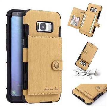 Brush Multi-function Leather Phone Case for Samsung Galaxy S8 - Golden