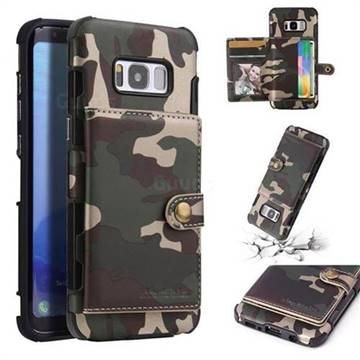 Camouflage Multi-function Leather Phone Case for Samsung Galaxy S8 - Army Green