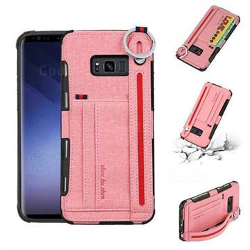 British Style Canvas Pattern Multi-function Leather Phone Case for Samsung Galaxy S8 - Pink
