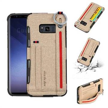British Style Canvas Pattern Multi-function Leather Phone Case for Samsung Galaxy S8 - Khaki