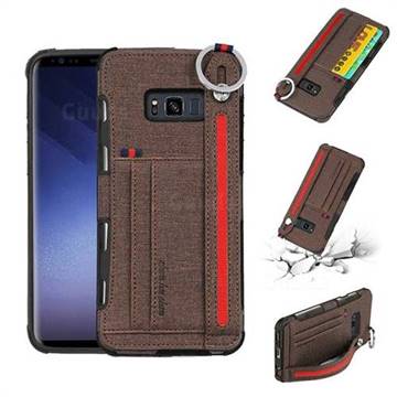 British Style Canvas Pattern Multi-function Leather Phone Case for Samsung Galaxy S8 - Brown