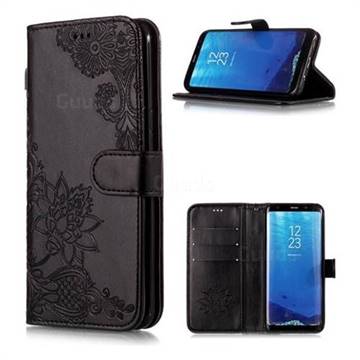 Intricate Embossing Lotus Mandala Flower Leather Wallet Case for Samsung Galaxy S8 - Black