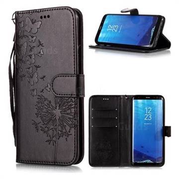 Intricate Embossing Dandelion Butterfly Leather Wallet Case for Samsung Galaxy S8 - Black