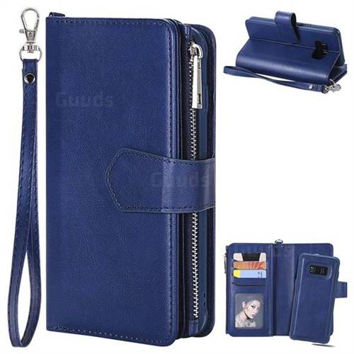 Retro Luxury Multifunction Zipper Leather Phone Wallet for Samsung Galaxy S8 - Blue