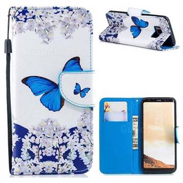 Blue Butterfly PU Leather Wallet Phone Case for Samsung Galaxy S8