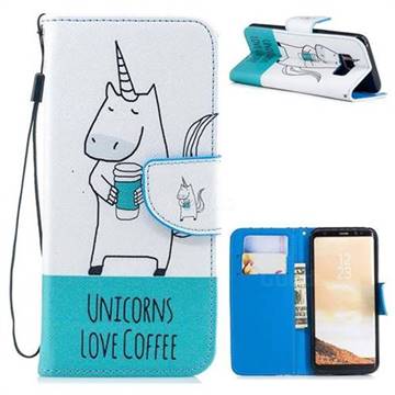 Blue Unicorn PU Leather Wallet Phone Case for Samsung Galaxy S8