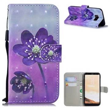 Purple Flower 3D Painted Leather Wallet Phone Case for Samsung Galaxy S8