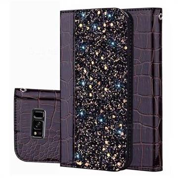 Shiny Crocodile Pattern Stitching Magnetic Closure Flip Holster Shockproof Phone Cases for Samsung Galaxy S8 - Black Brown