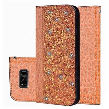 Shiny Crocodile Pattern Stitching Magnetic Closure Flip Holster Shockproof Phone Cases for Samsung Galaxy S8 - Gold Orange