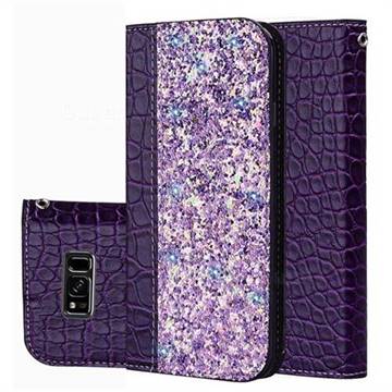 Shiny Crocodile Pattern Stitching Magnetic Closure Flip Holster Shockproof Phone Cases for Samsung Galaxy S8 - Purple