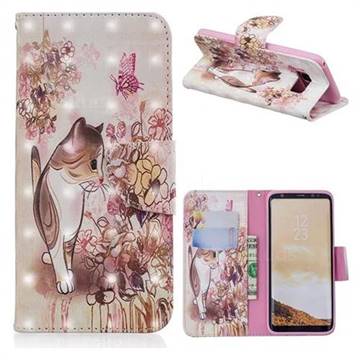 Flower Butterfly Cat 3D Painted Leather Wallet Phone Case for Samsung Galaxy S8